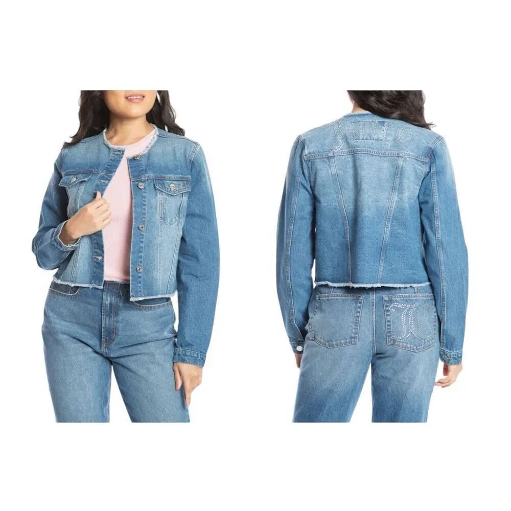 Juicy Couture BIG BLING RAW COLLAR DENIM JACKET size M NWT